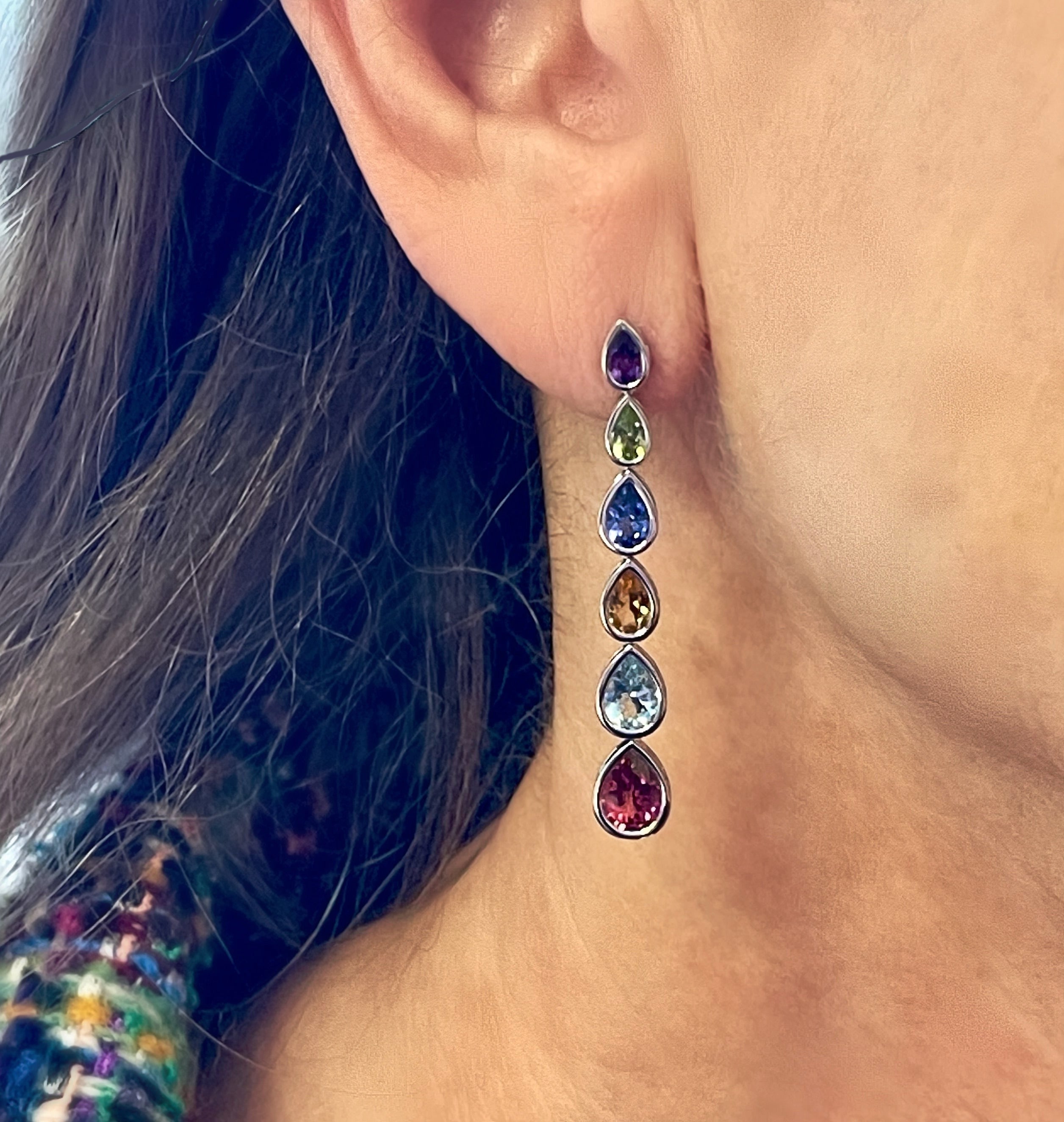 Multicolor Gemstone Pendant Earrings
