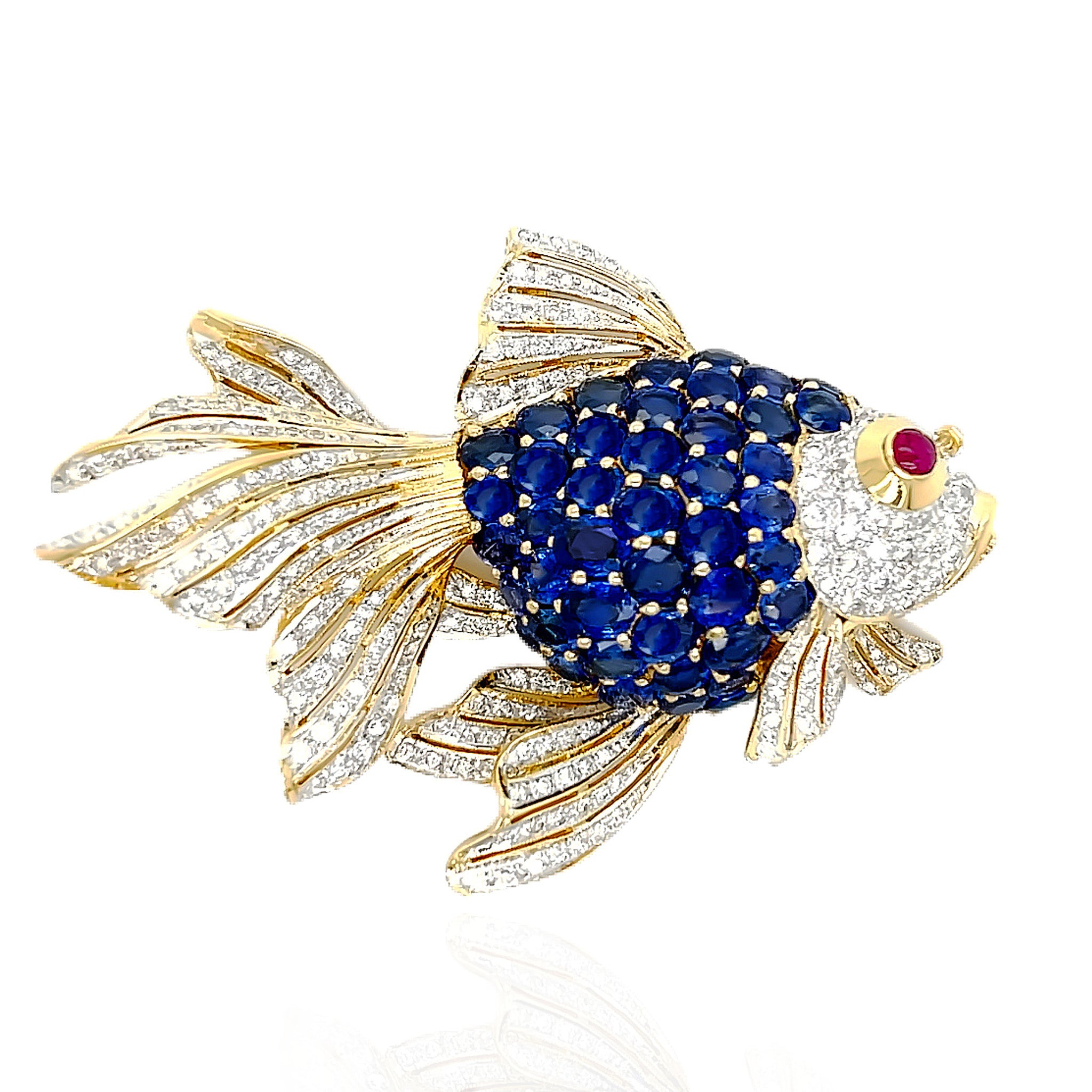 Diamond and Sapphire Fish Brooch