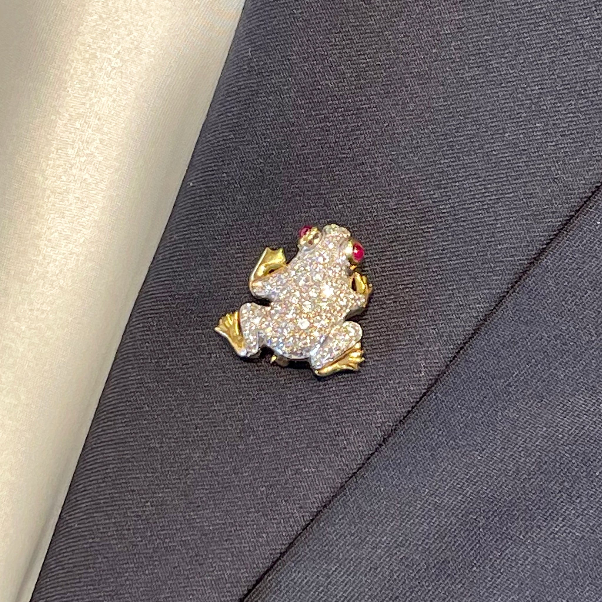Diamond and Ruby Frog Brooch