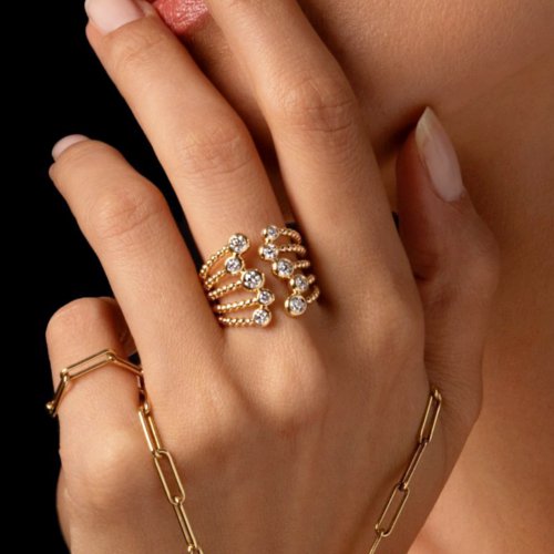 Beaded Gold and Diamond Ring
