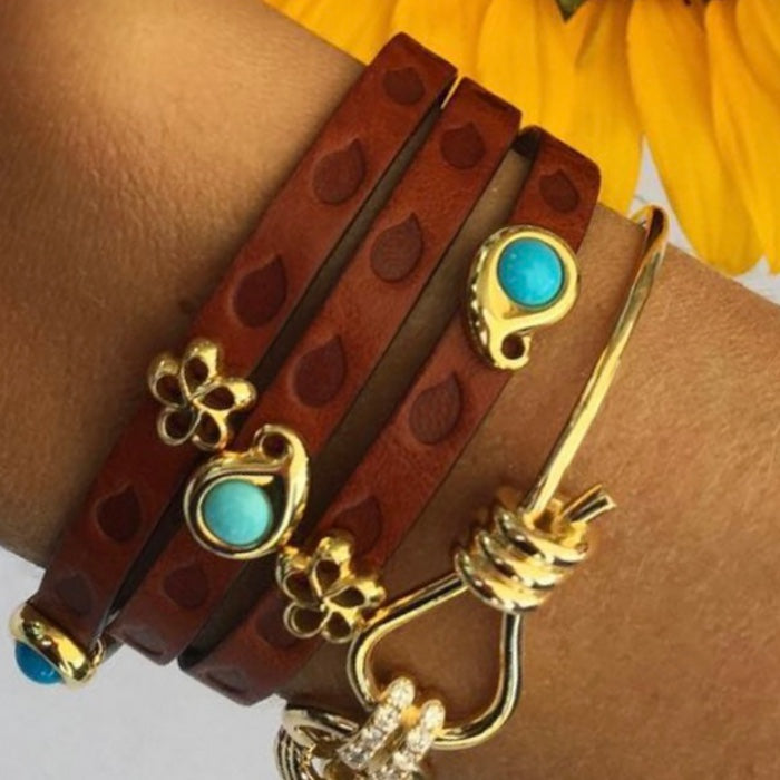 Tamara Comolli Leather, Gold and Turquoise Bracelet