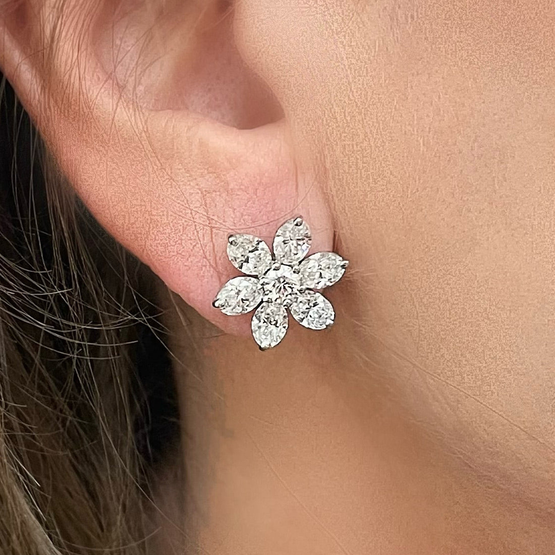 Diamond Cluster Earrings in Platinum