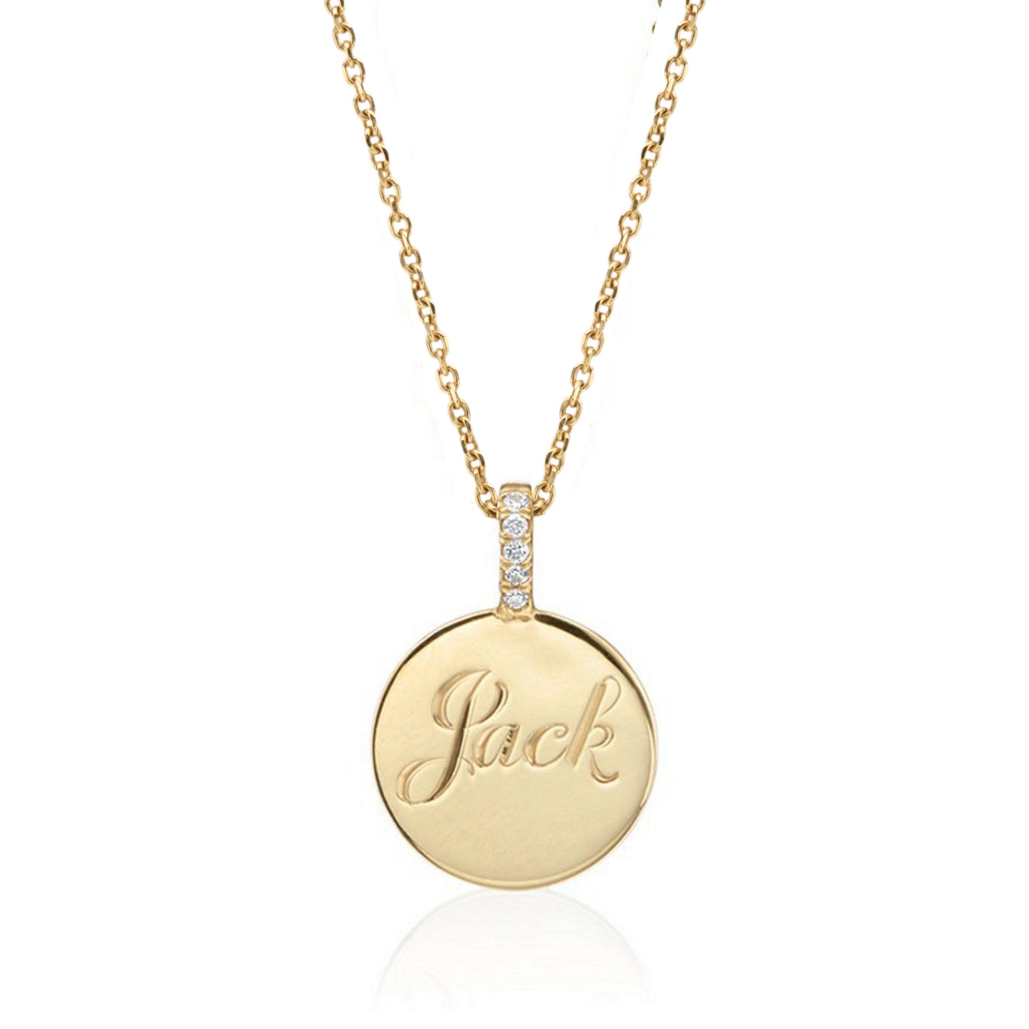 Personalized Gold Disc Pendant with Diamonds