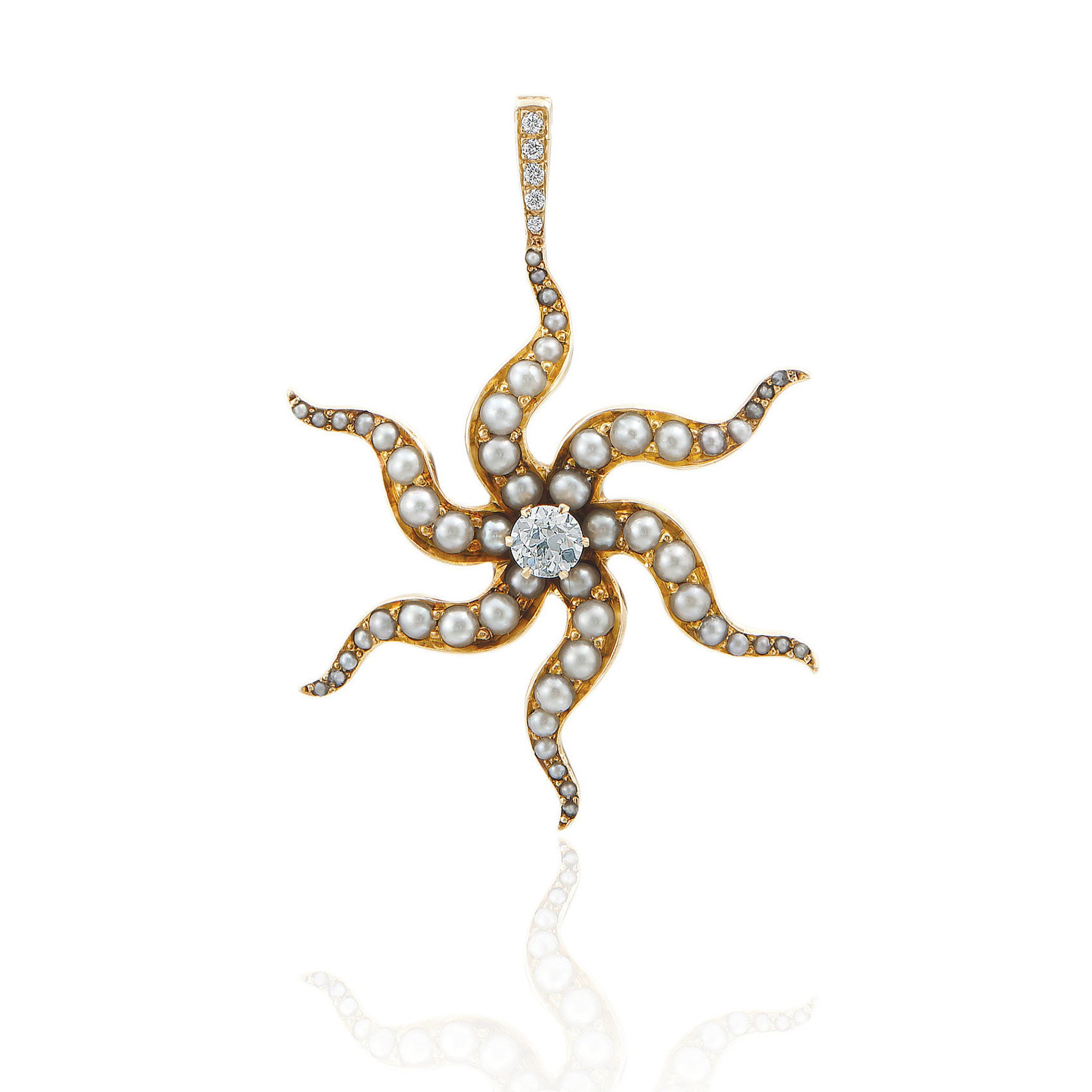 Diamond and Pearl Starfish Pendant