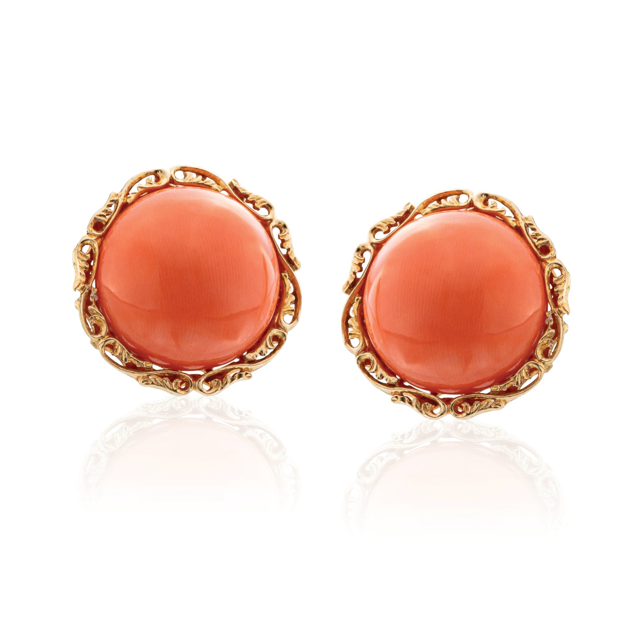 Coral and Gold Earclips