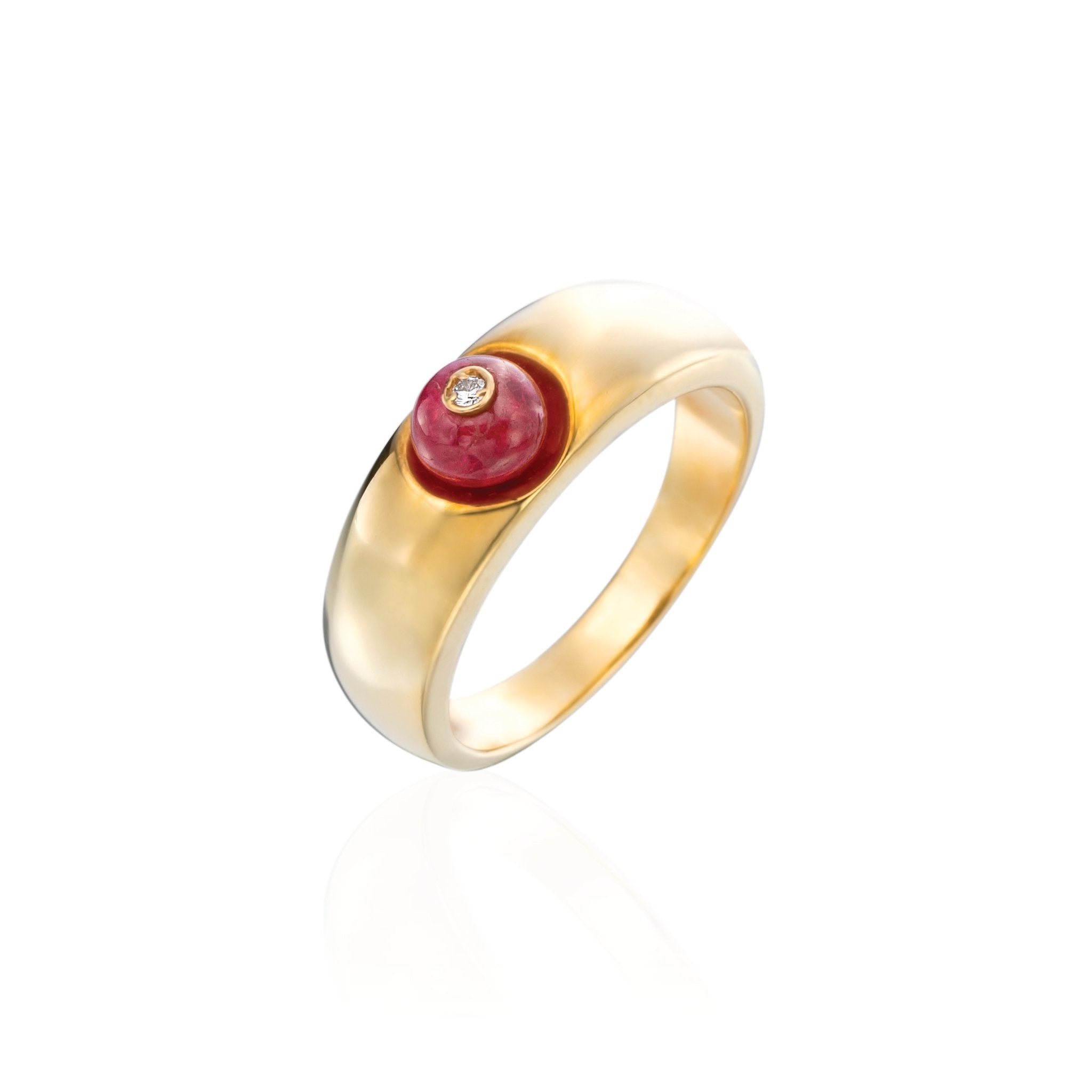 Stackable Cabochon Ruby and Diamond Gypsy Ring