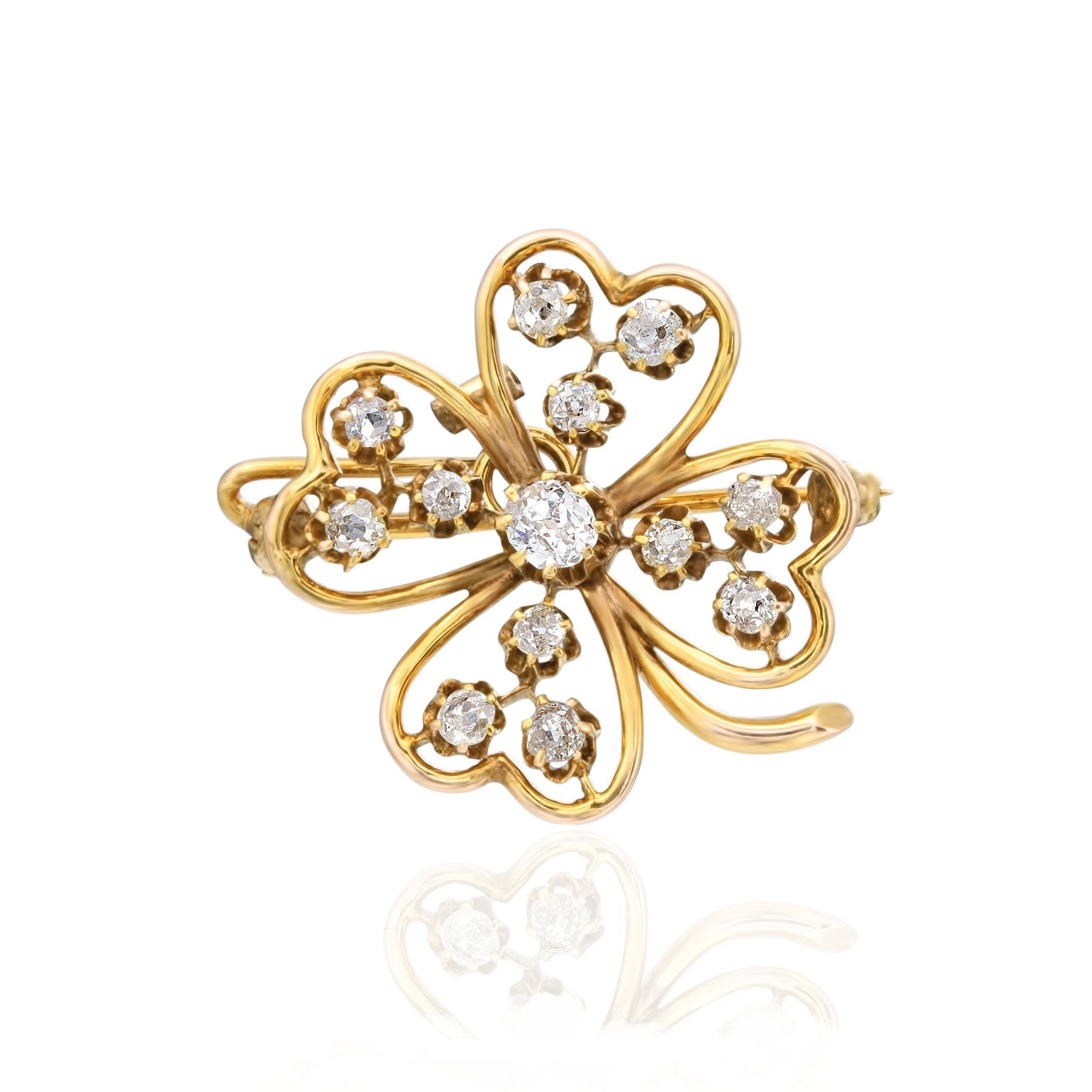 Old Mine Diamond and Gold Clover Brooch