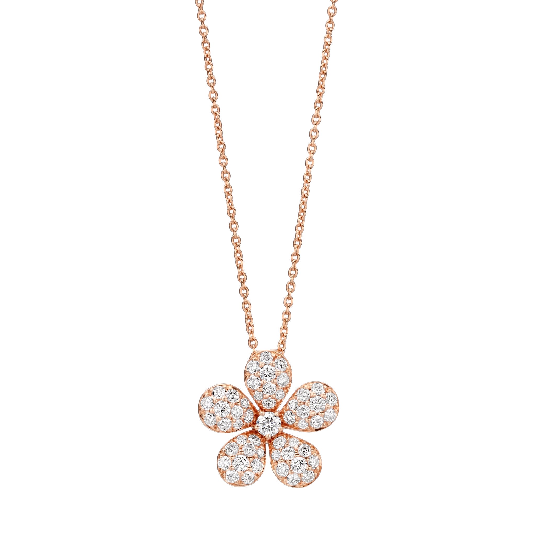 Diamond Floral Pendant Necklace in 18k Rose Gold