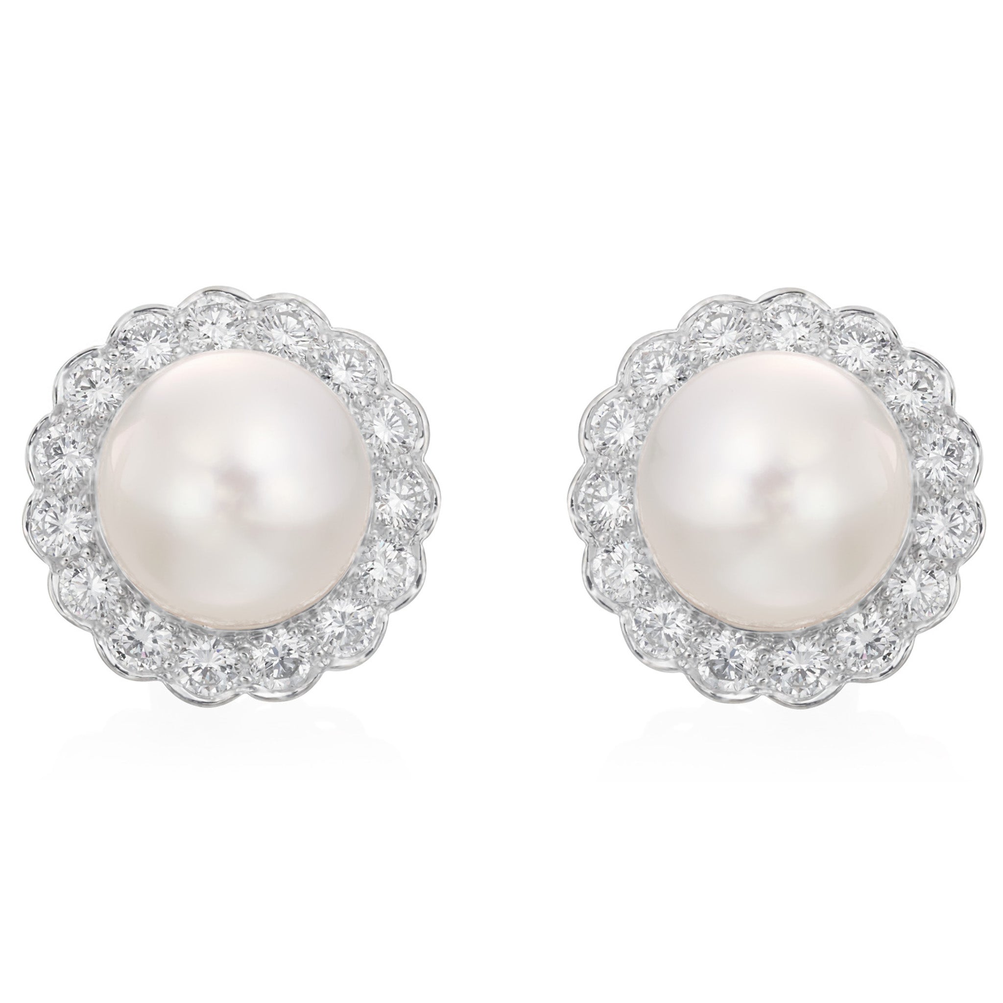 Natural South Sea Pearl and Diamond Earclips in 18k White Gold