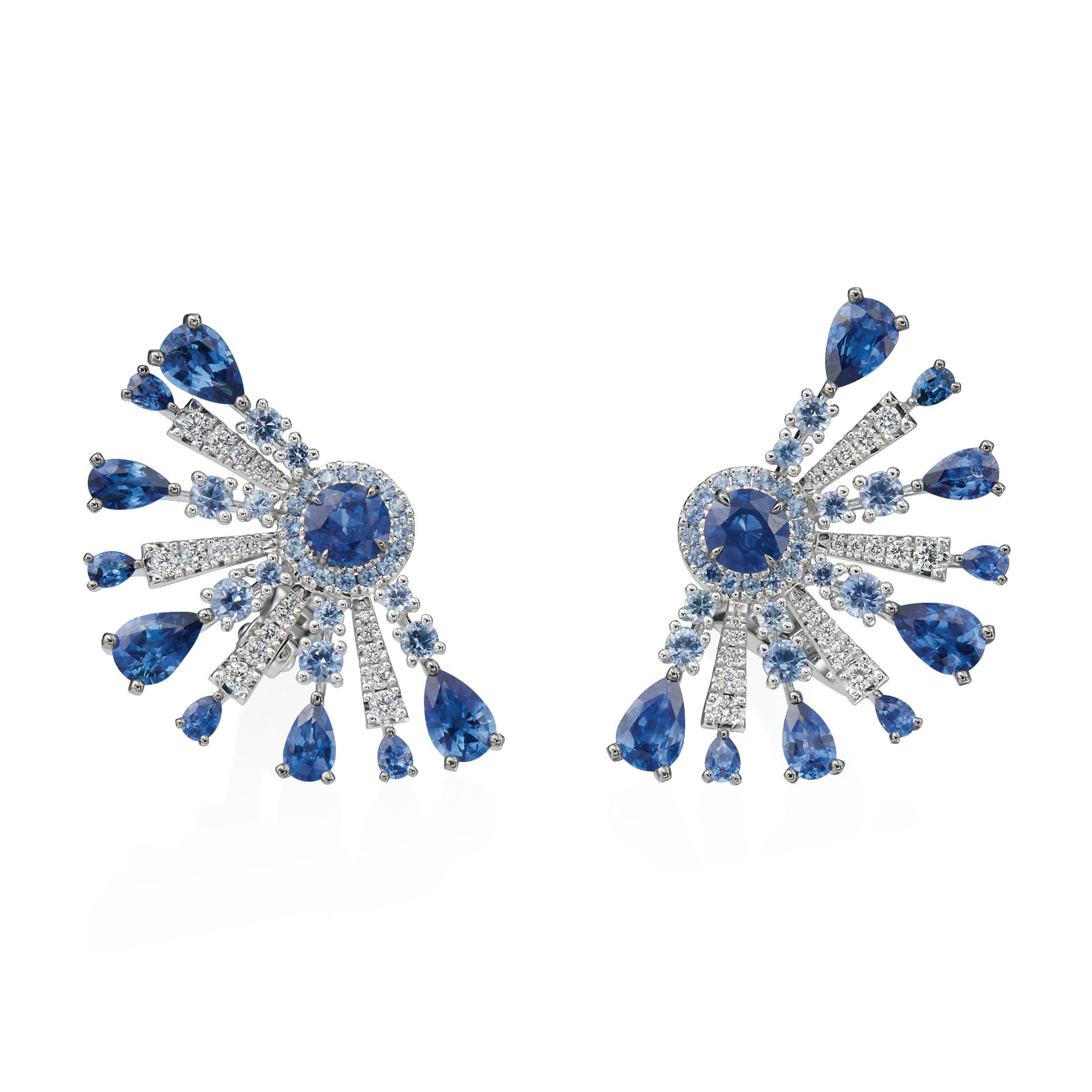 Sapphire and Diamond Fan Earclips