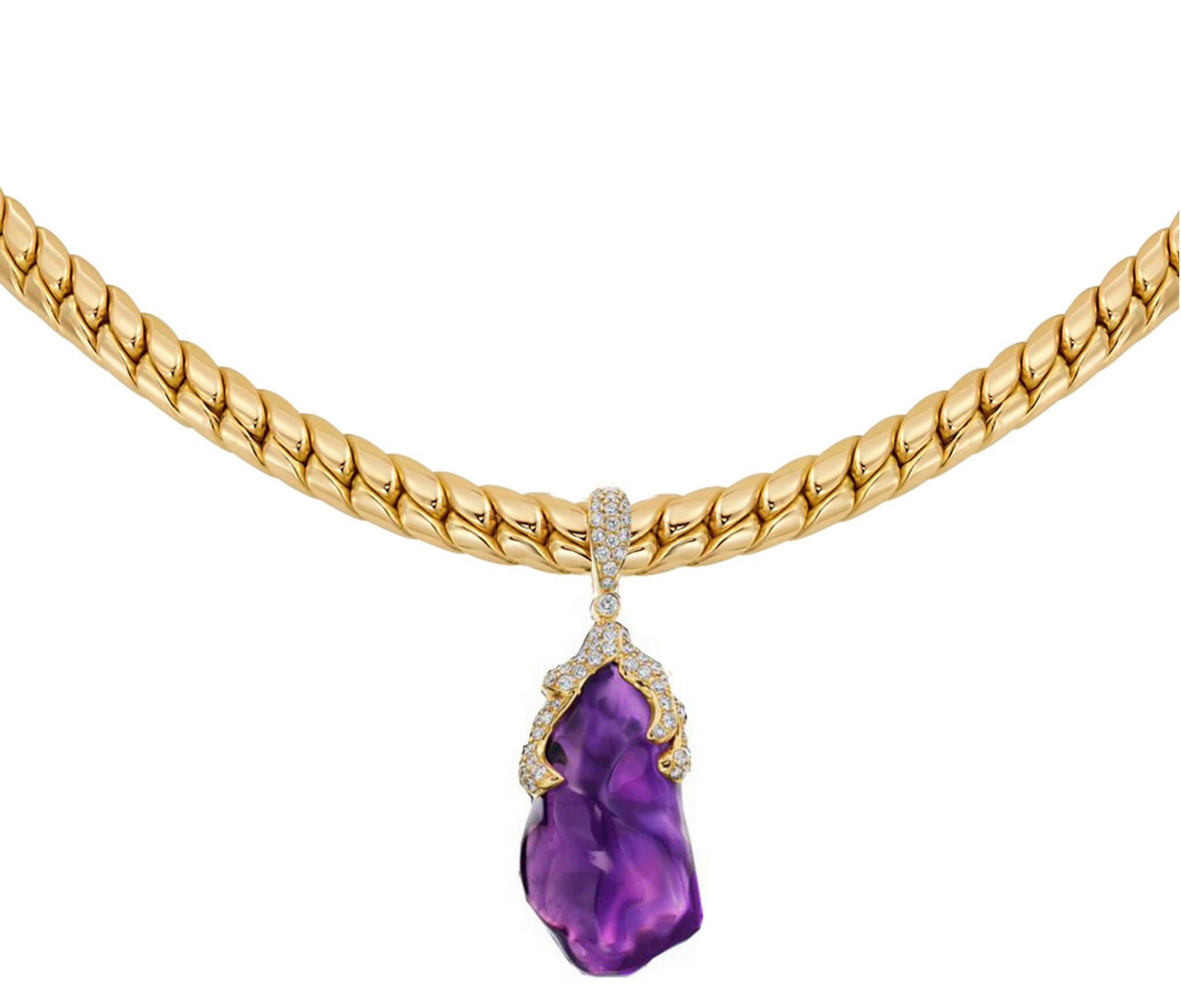 Baroque Amethyst and Diamond Pendant Necklace