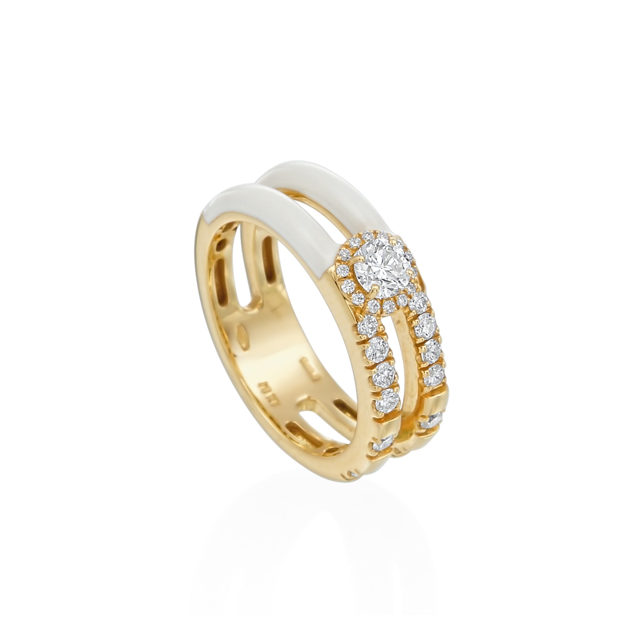 Stackable Diamond and White Enamel Ring