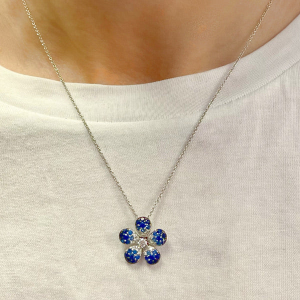 Diamond and Sapphire Floral Pendant Necklace