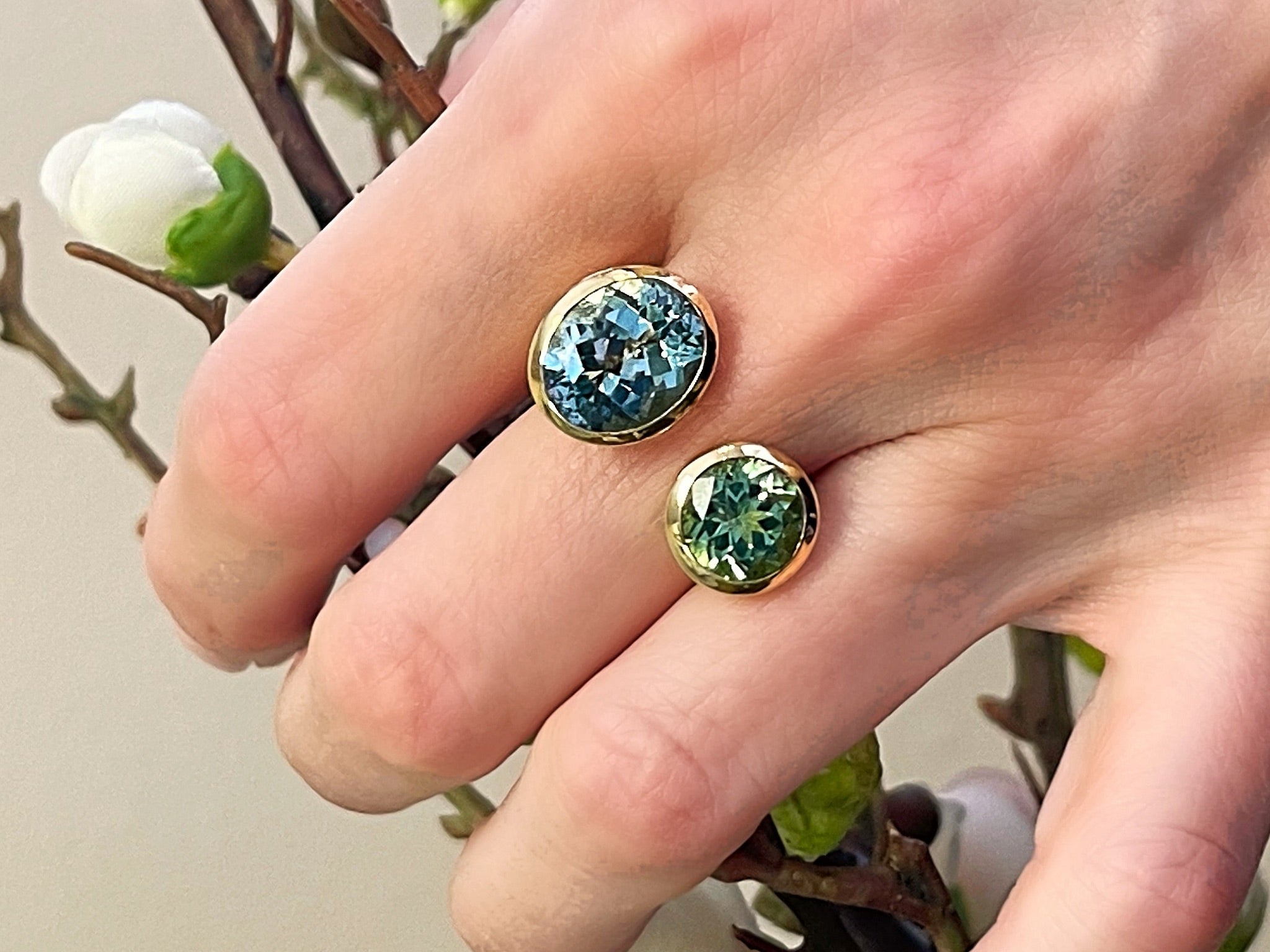 Green Tourmaline and Aquamarine Ring