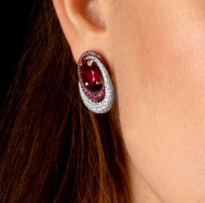 Rubellite, Diamond and Ruby Earclips