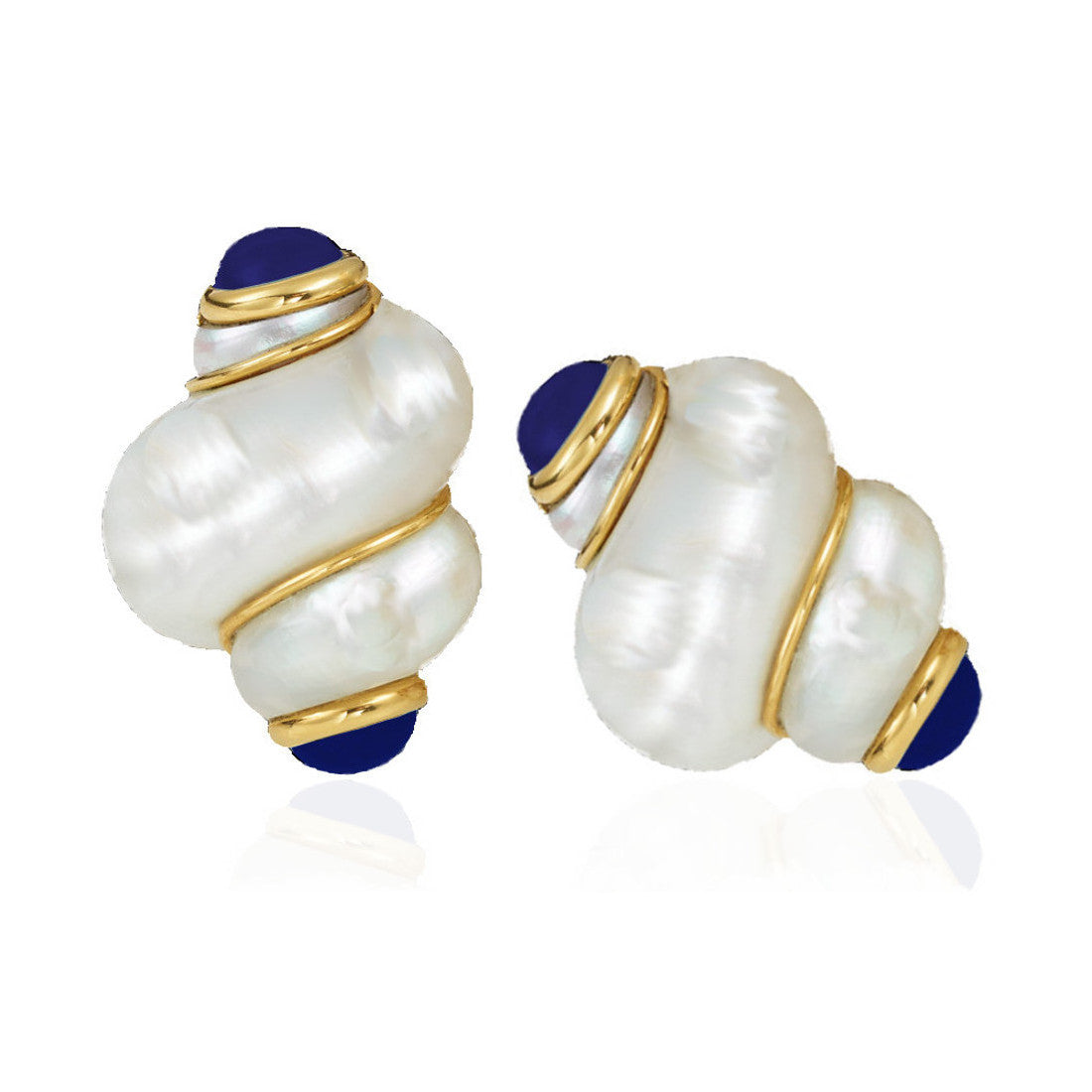 Shell and Cabochon Sapphire Earclips